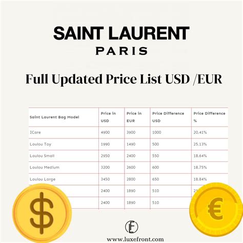 cosa meno costosa di ysl|‘YSL’ Saint Laurent Price List: Reference in USD/EUR.